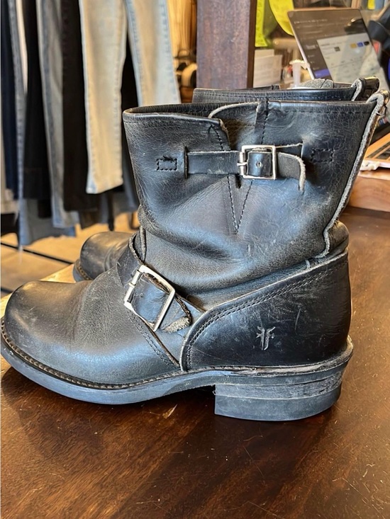 Frye Shoes - Frye Black Leather Engineer Boots with Buckles